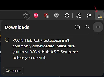 Download-Bereich von Edge: RCON-Hub-Setup.exe wird nicht häufig heruntergeladen. Stelle sicher, dass du der Datei vertraust, bevor du sie öffnest.